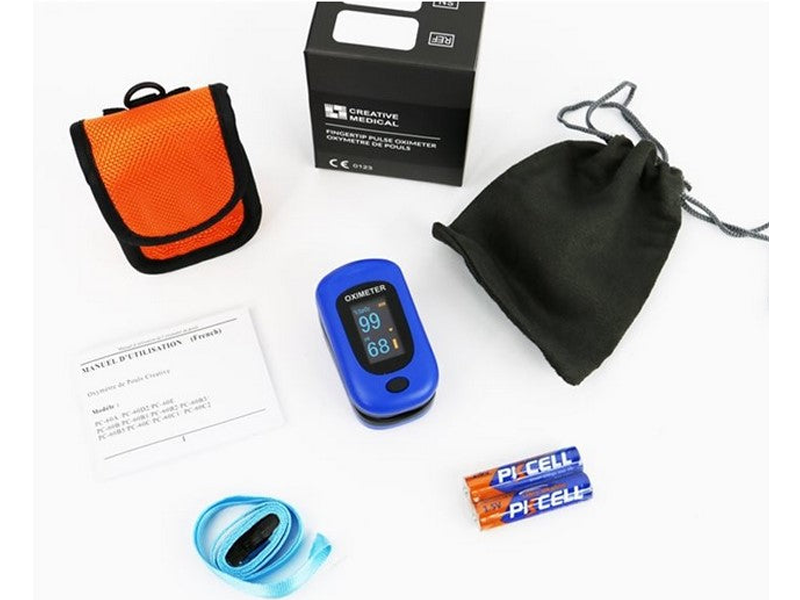 EN PROMO ! Oxymètre de Pouls / Saturomètre Digital Creative Bleu avec Etui de Transport Orange Offert - Vendu à l'unité - PC-60B1BL