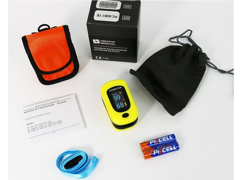Oxymètre de Pouls / Saturomètre Digital Creative Jaune avec Etui de Transport Orange Offert - Vendu à l'unité - PC-60B1YE